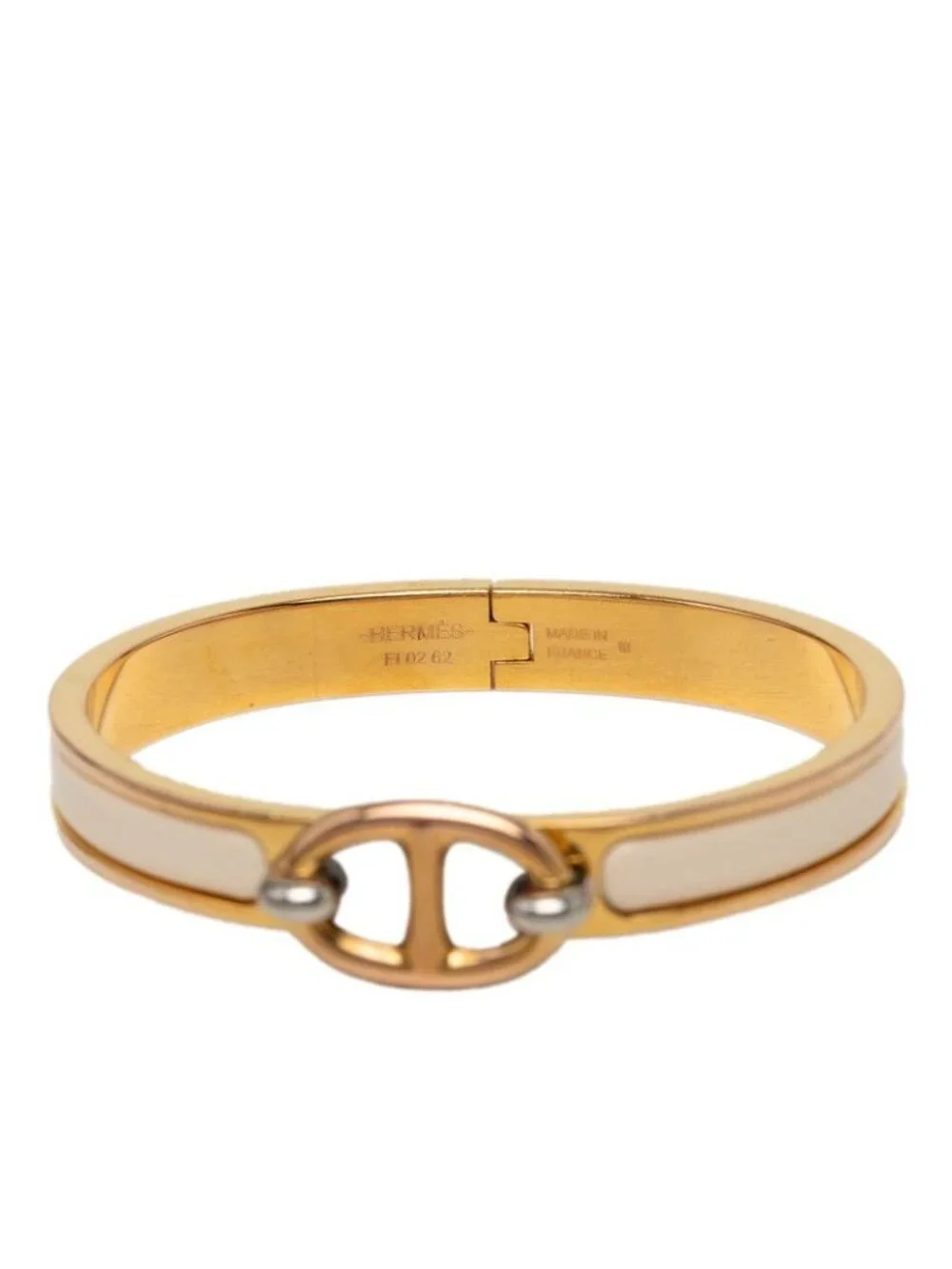 Hermes Mini Clic Chaine D'ancre Bracelet Bangle Pink Gold Cream Ivory Plated